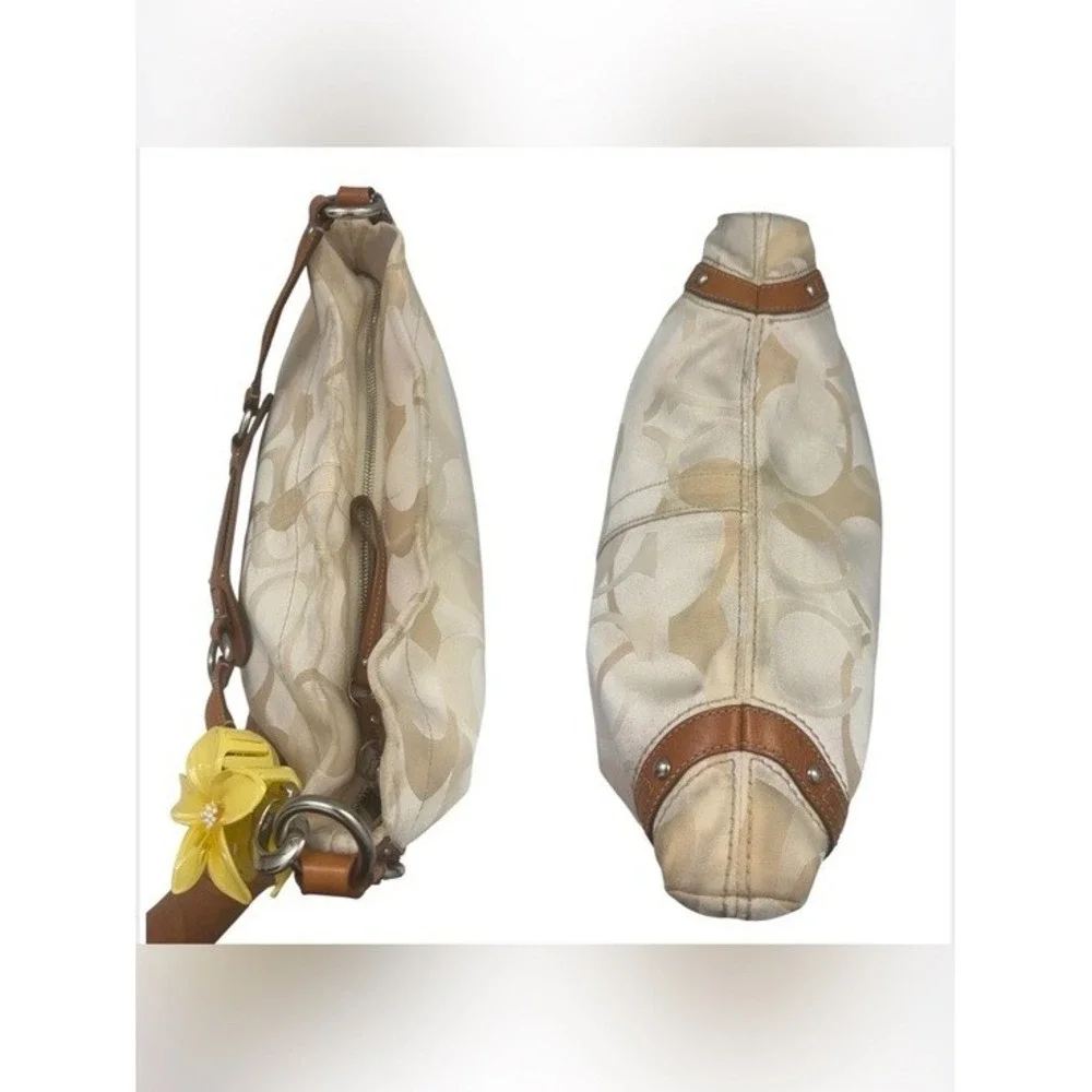 Vintage Coach Carly Hobo Bag Cream Tan Optic Signature Jacquard Canvas Y2K 11962